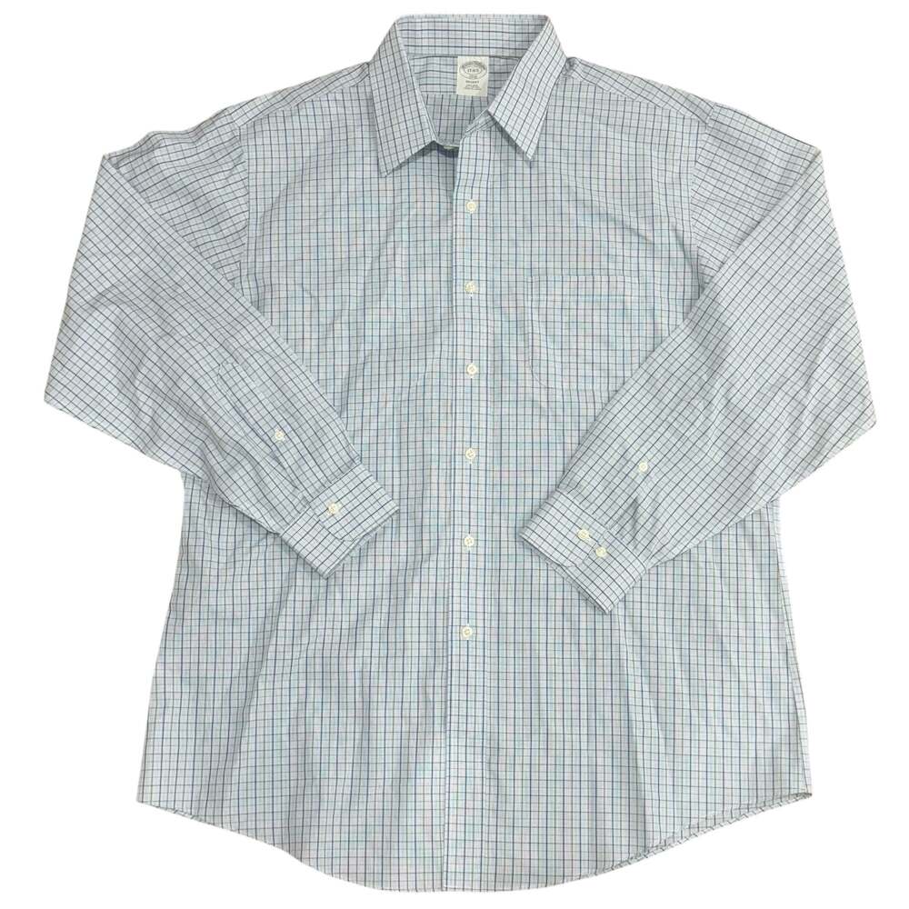 Brooks Brothers 1818 Regent Fit Non-Iron Dress Shirt Men's 17-4/5 Blue Green
